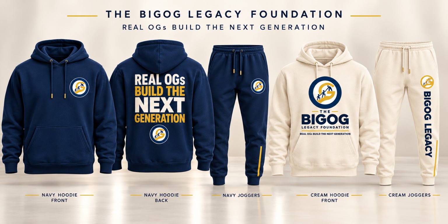 Concept lineup of BigOG Legacy Foundation merchandise.
